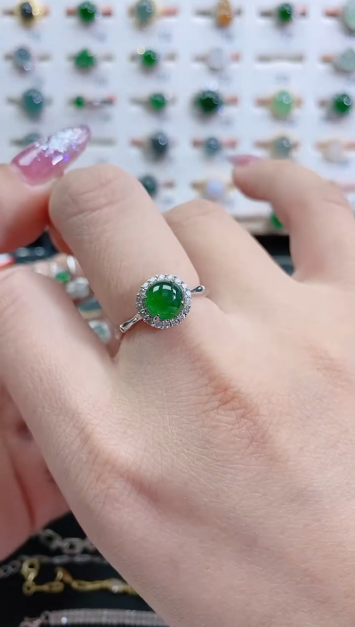 银S925镶嵌戒指翡翠天然翡翠