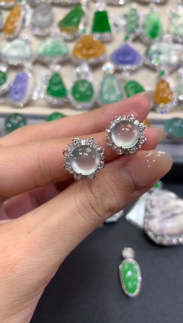 【闪购商品】翡翠耳饰18K金镶嵌w113        