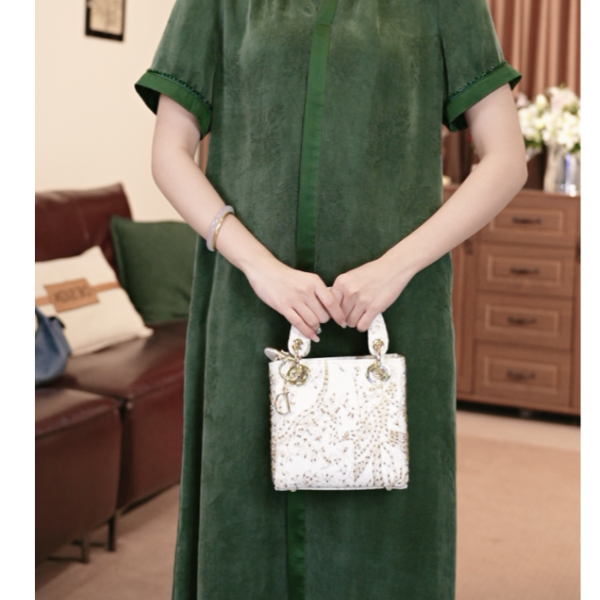 V领套头吸汗提花半夏绿色中国风优雅连衣裙