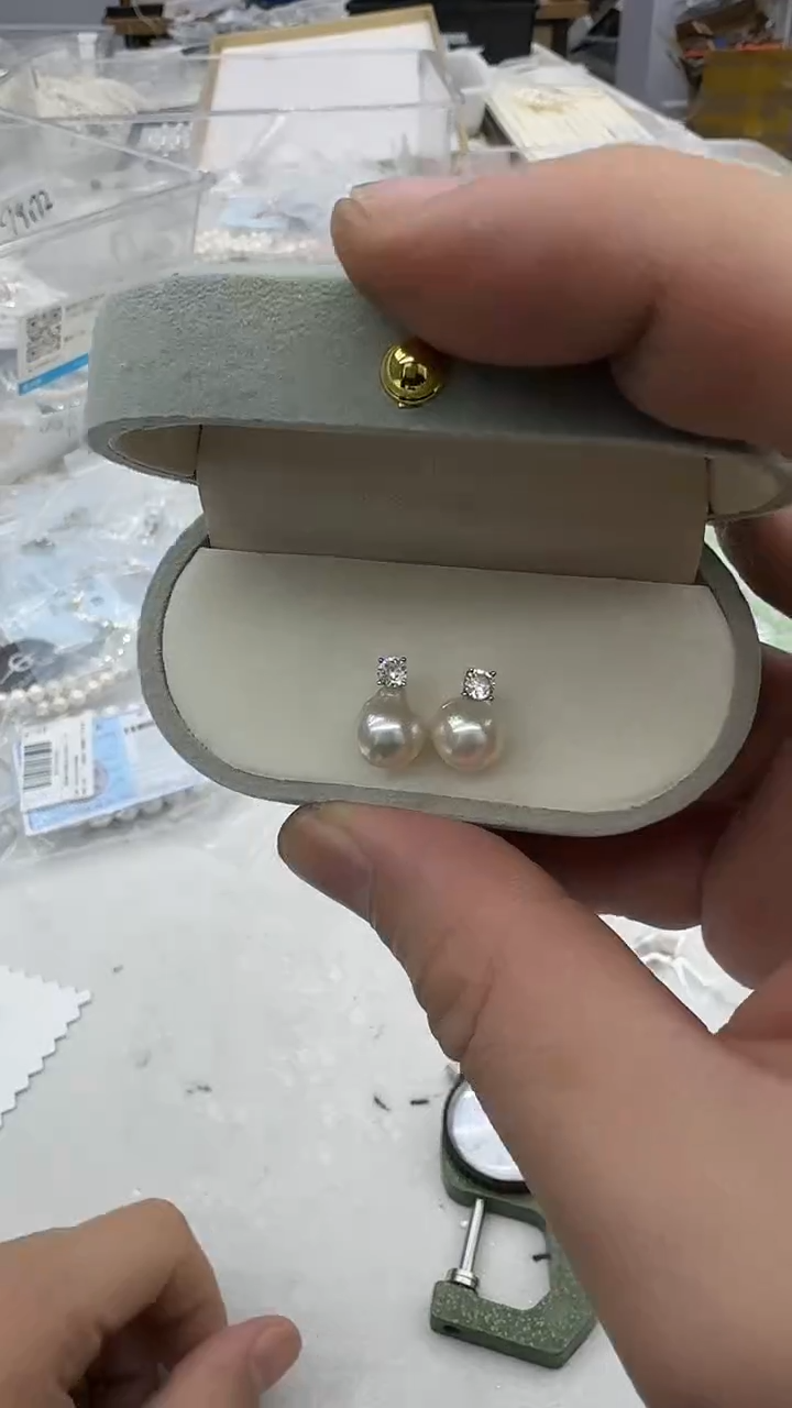 银S925镶嵌耳钉海水珍珠8mm 海王妃