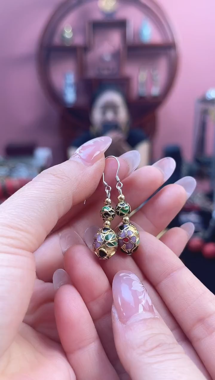 非遗 景泰蓝耳饰 金地枣珠 黑色