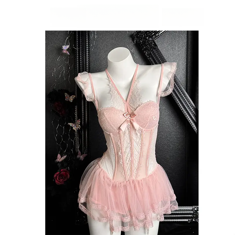 性感鱼骨纯欲蕾丝网纱吊带睡裙收腰显瘦纯欲风法式甜美