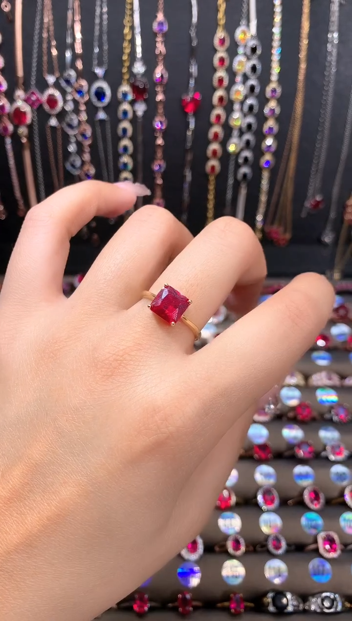 红宝石戒指银S925镶嵌金色8