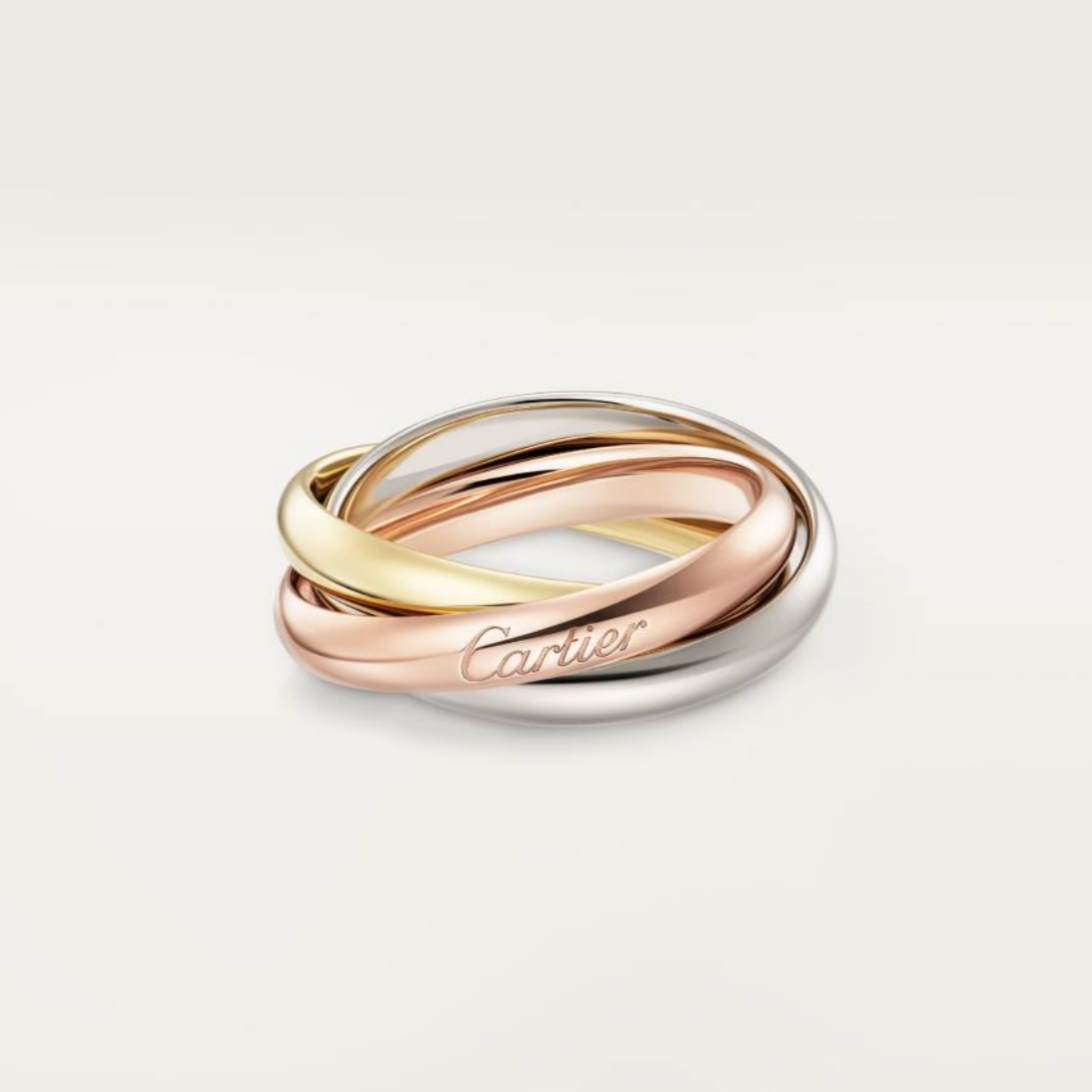 99新 Cartier/卡地亚 TRINITY戒指18k三色金戒指三色环戒指窄版