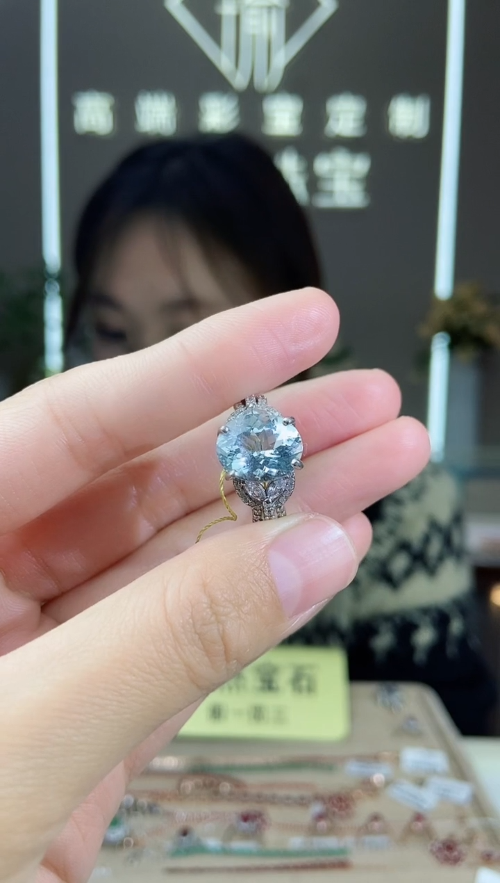 【闪购商品】海蓝宝石戒指银S925镶嵌手饰