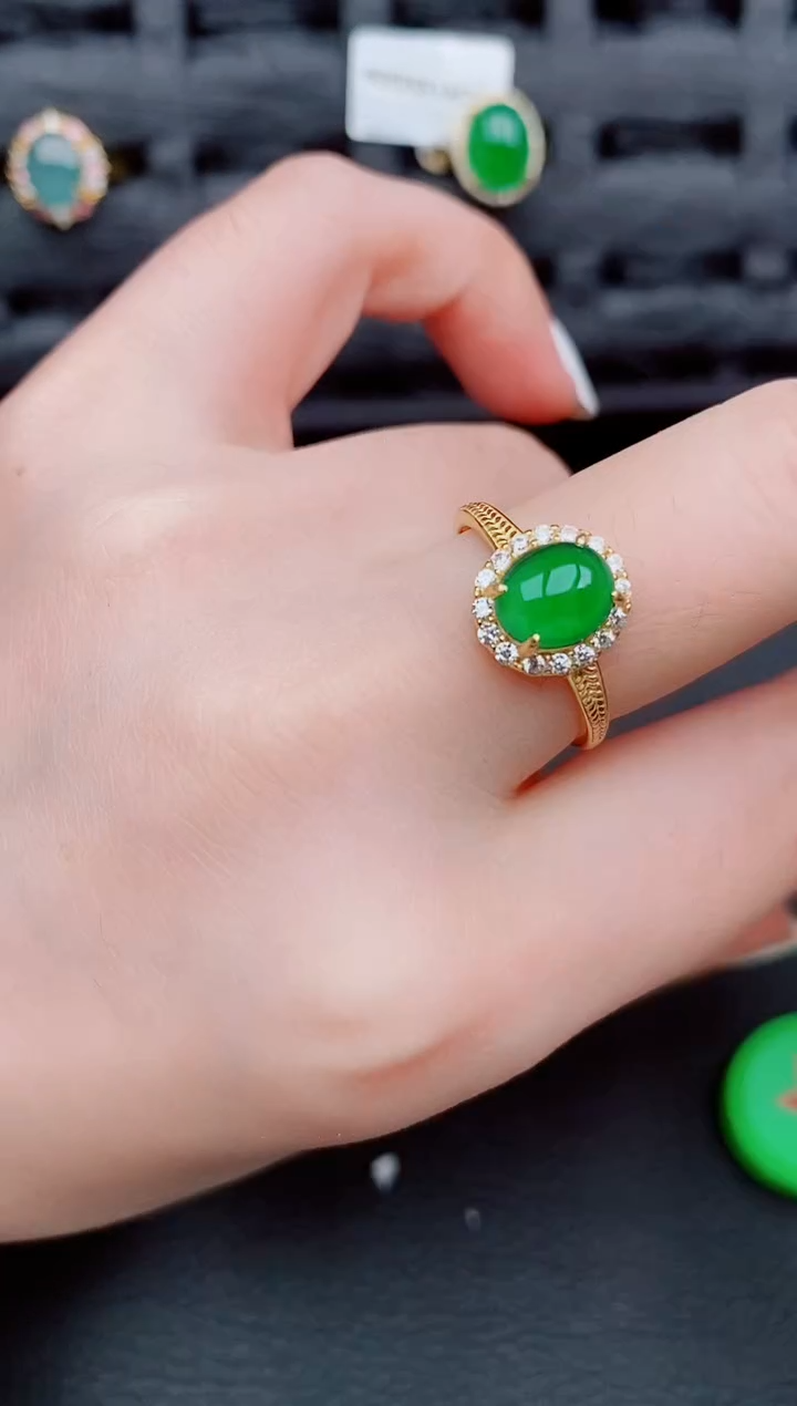 【闪购商品】翡翠戒指银S925镶嵌天然a货翡翠385