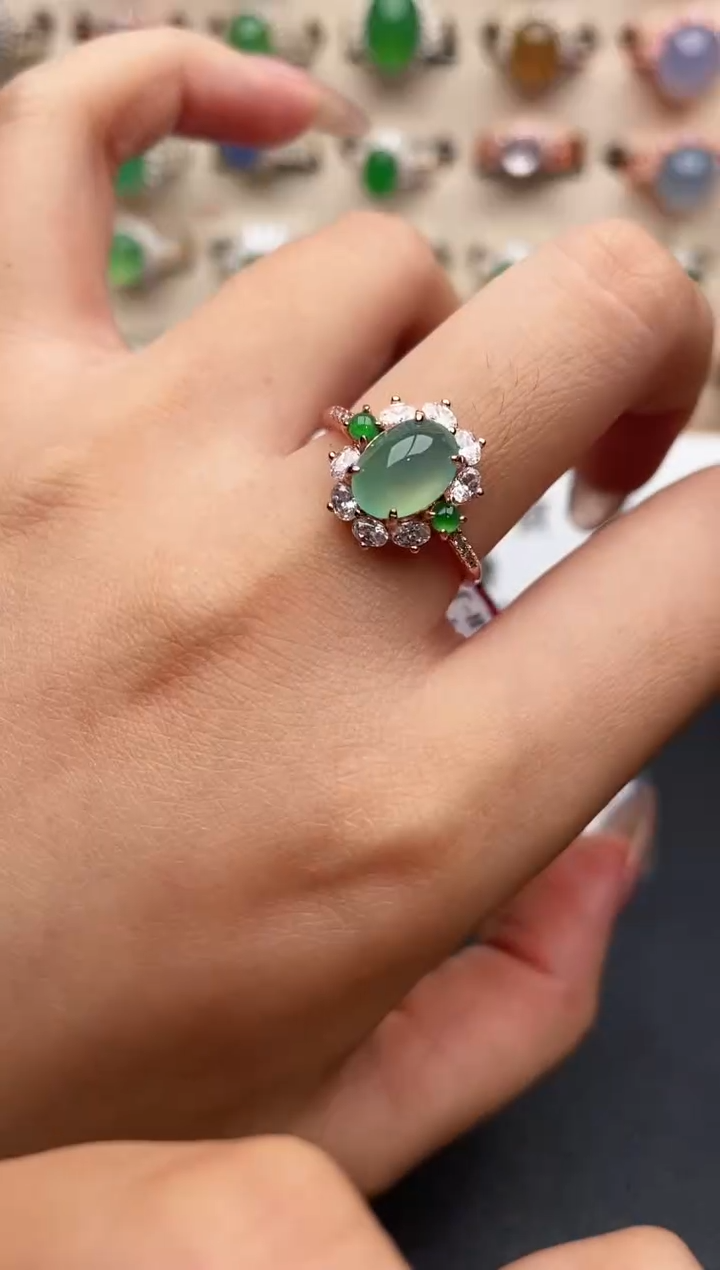 银S925镶嵌戒指翡翠一物一证一礼盒