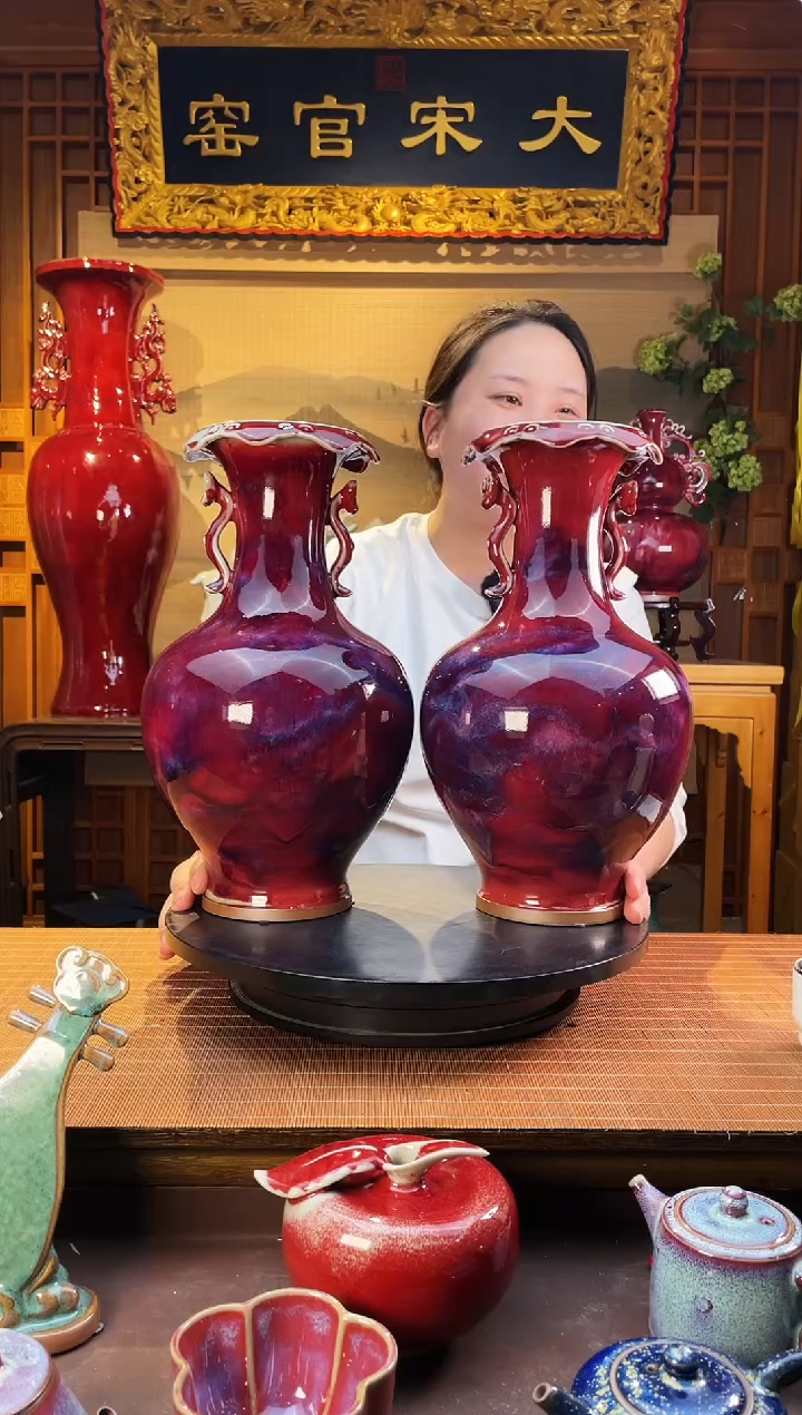 摆件大宋官窑【荷口如意瓶一对】