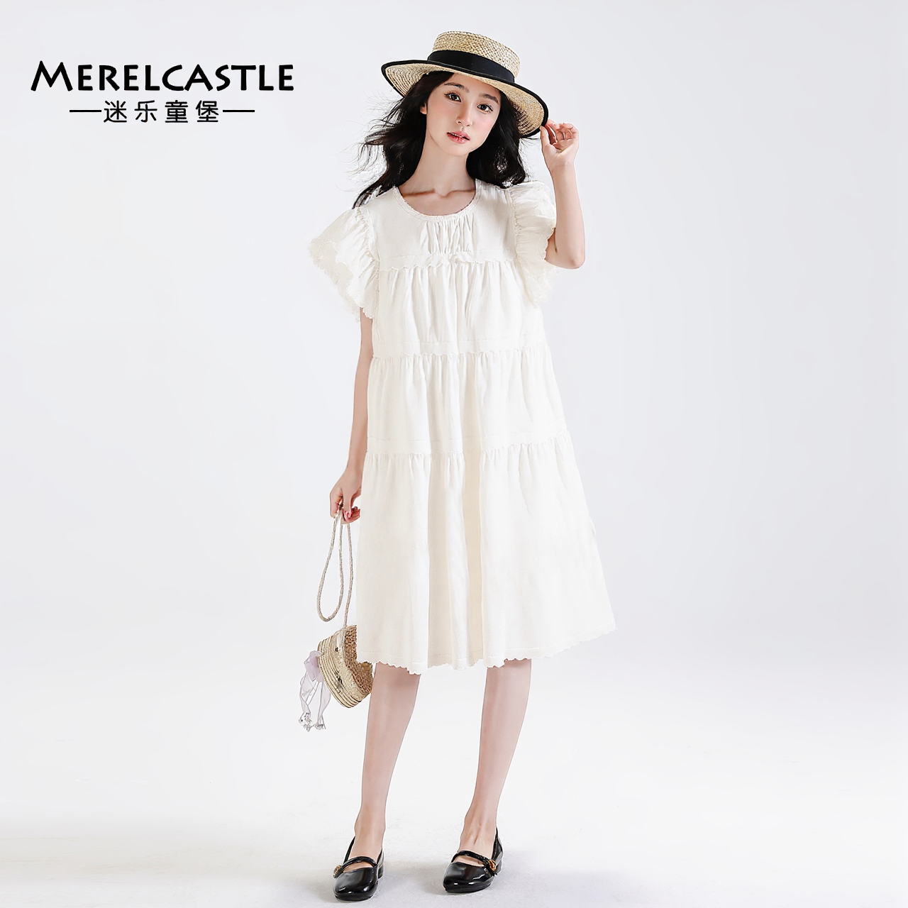 C5515女童白色花边连衣裙