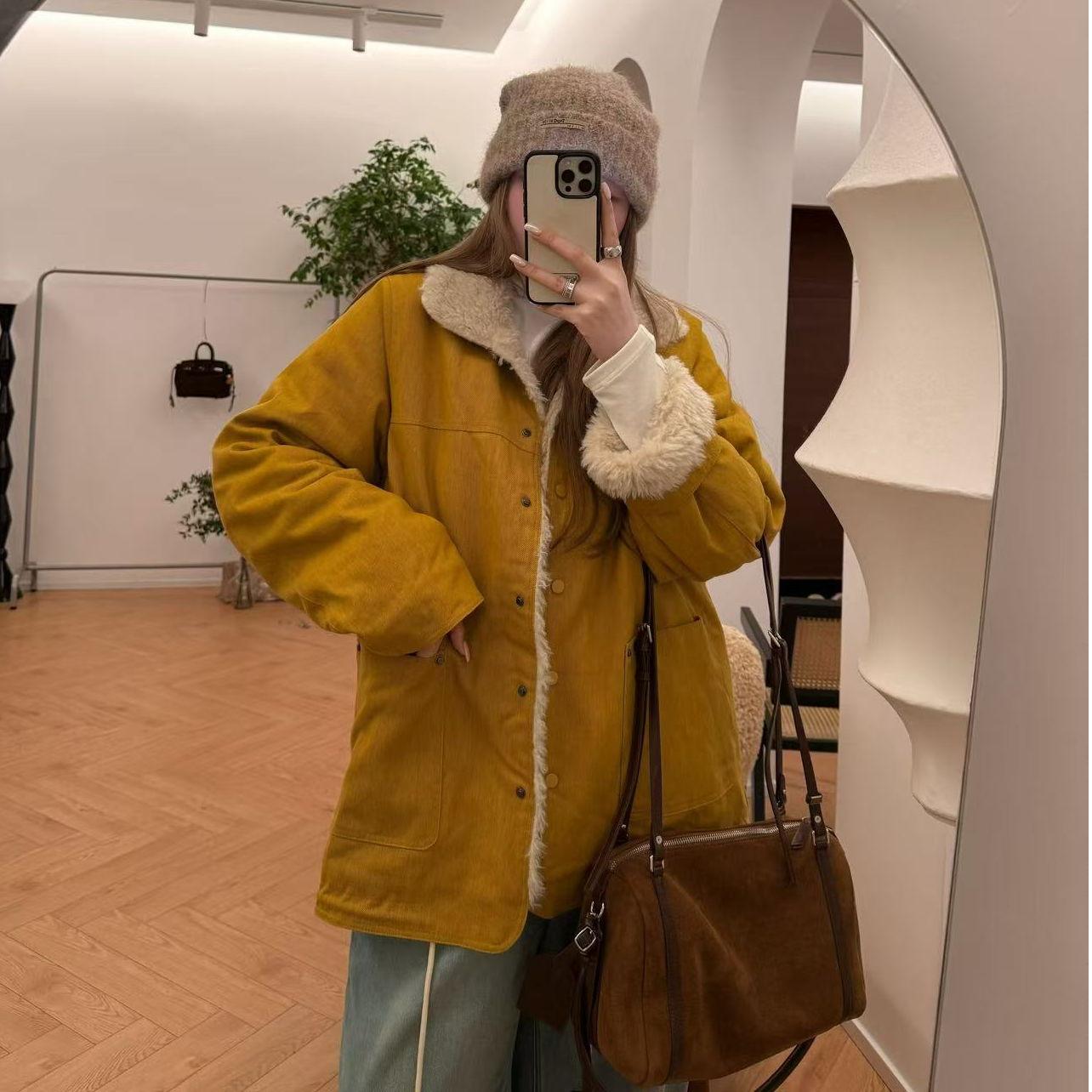 【菲菲】黄桃瑞士卷-大码翻领全棉下摆抽绳显瘦加厚保暖外套S02255