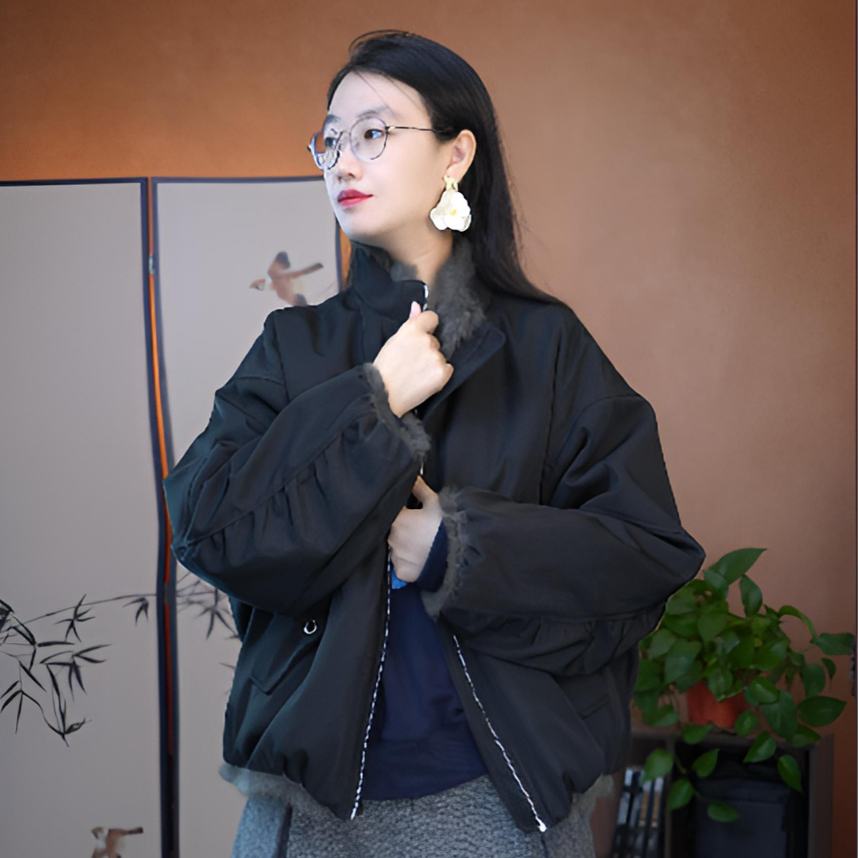 2025秋冬短款两面穿整面兔毛派克服新款女装复古百搭保暖皮草外套