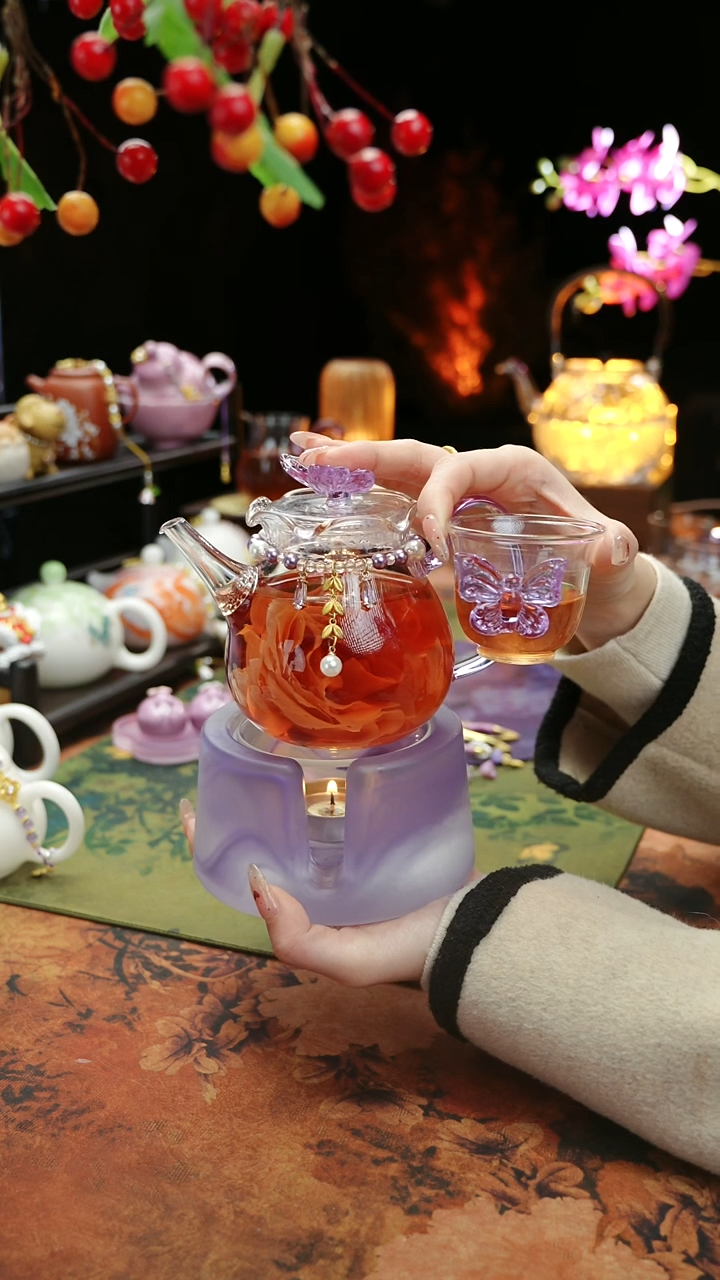 【闪购商品】紫色温茶台+茶壶+链子+杯子