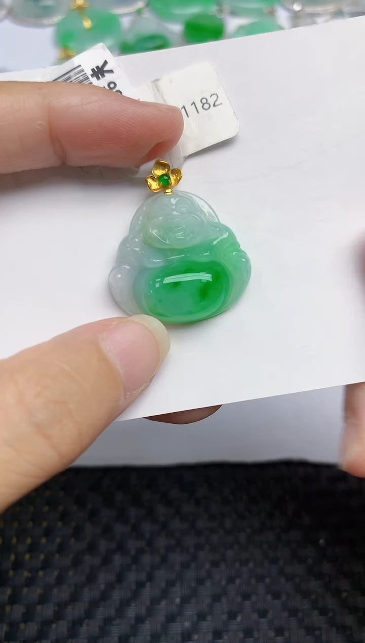 翡翠18K金镶嵌颈饰天然缅甸A货翡翠百元以上9元证书费自理