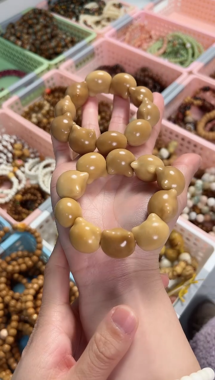 【闪购商品】菩提根/象牙果手串风化猫头单圈横孔