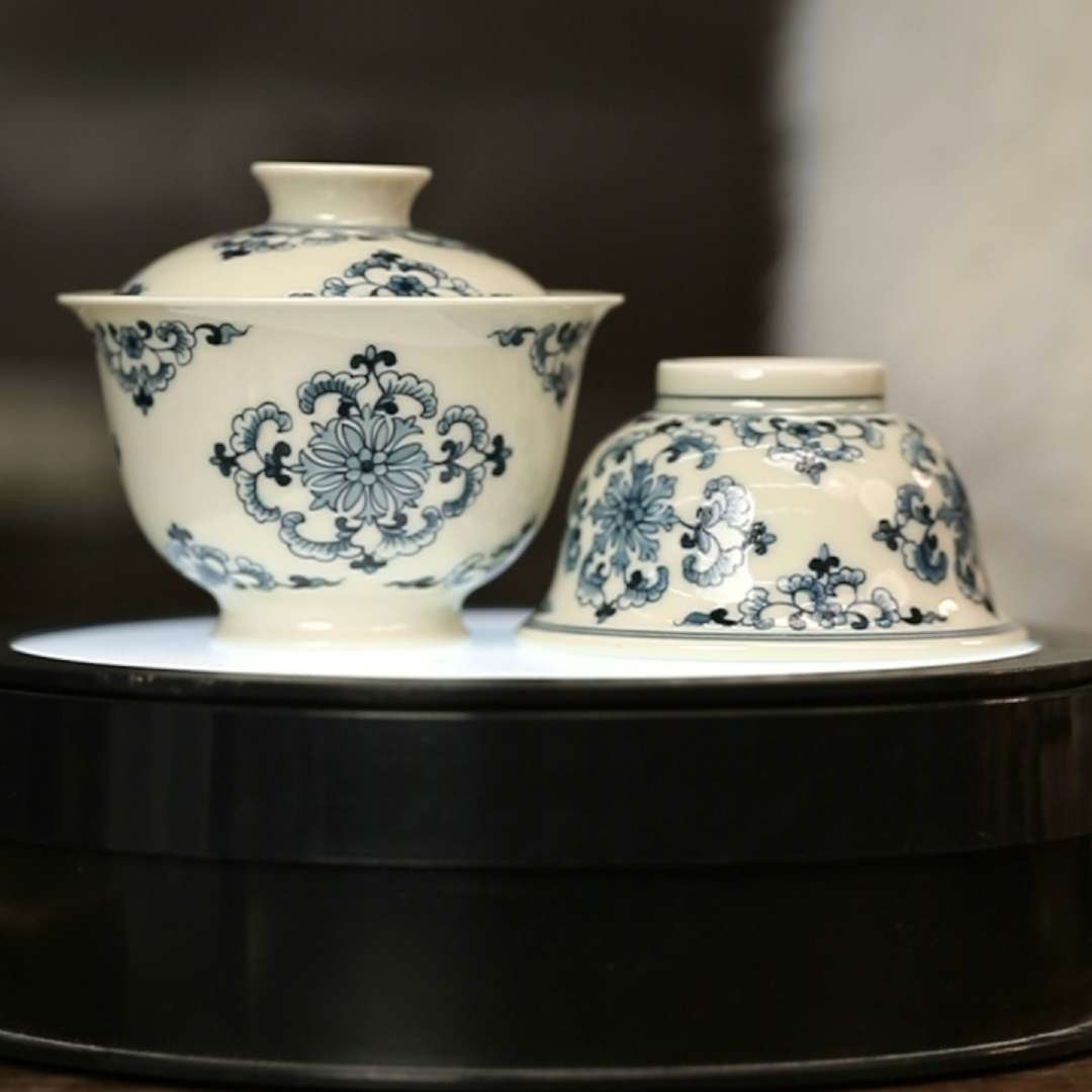 12.14/M400C9+M400B9/二号釉缠枝团花盖碗+杯