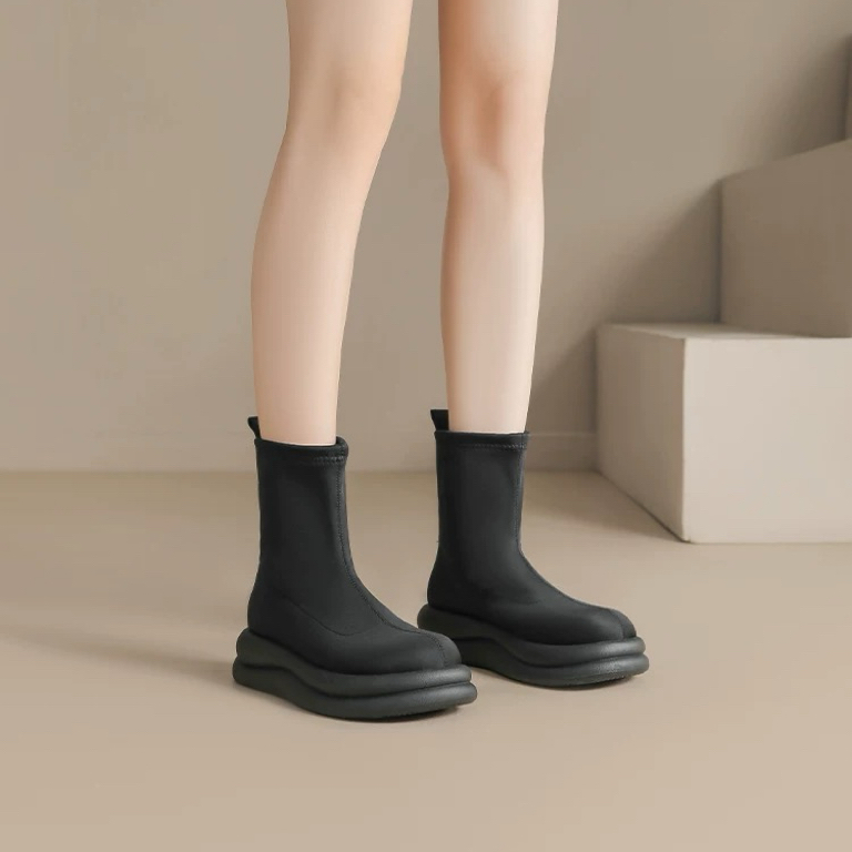 722-1百搭巴黎靴子圆头女靴时装靴秋冬弹力显瘦女短靴004