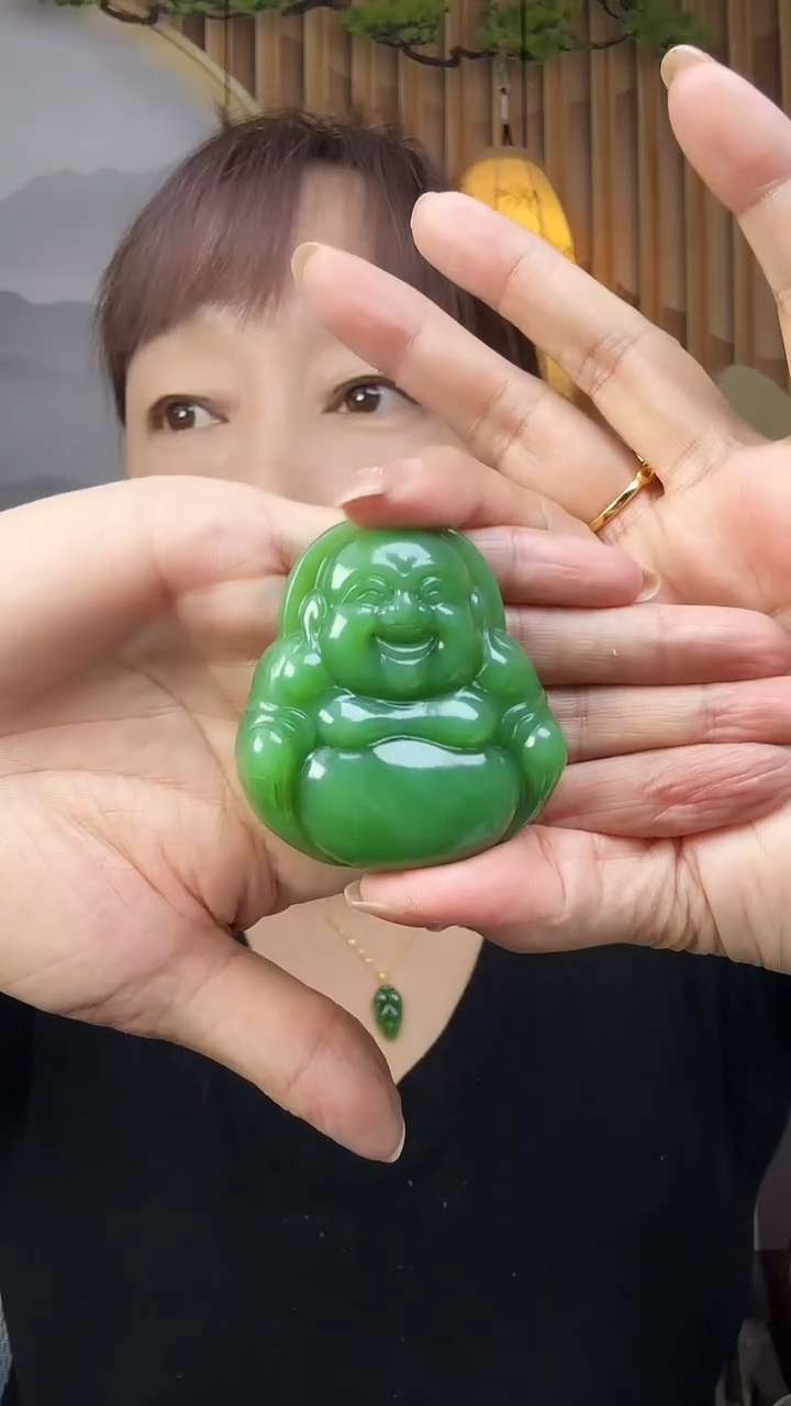 和田玉未镶嵌颈饰碧玉50佛公吊坠