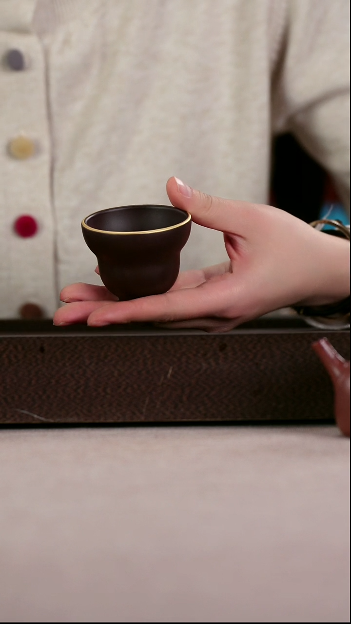 茶壶紫砂四号井茄皮紫泥描金葫芦杯