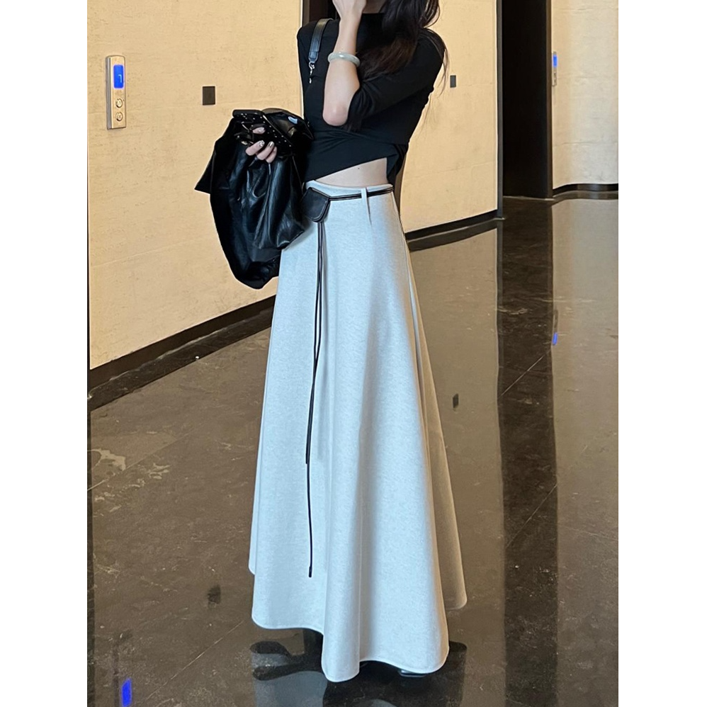 高级感宽松遮胯A字长裙女秋季新款舒适百搭高腰显瘦休闲半身裙