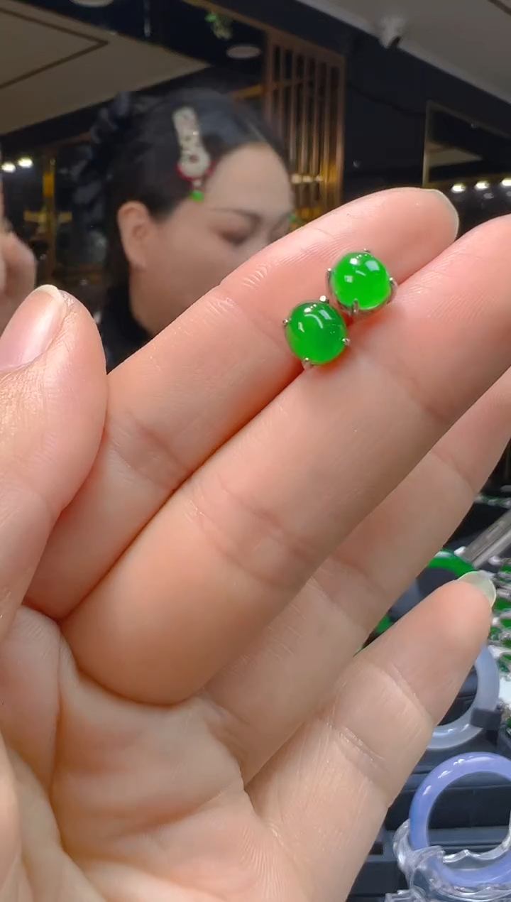 银S925镶嵌翡翠耳饰060(多样性发货发其一)