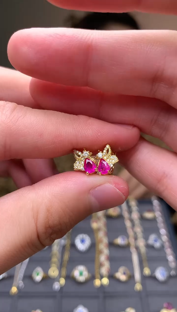 银S925镶嵌耳饰红宝石耳饰