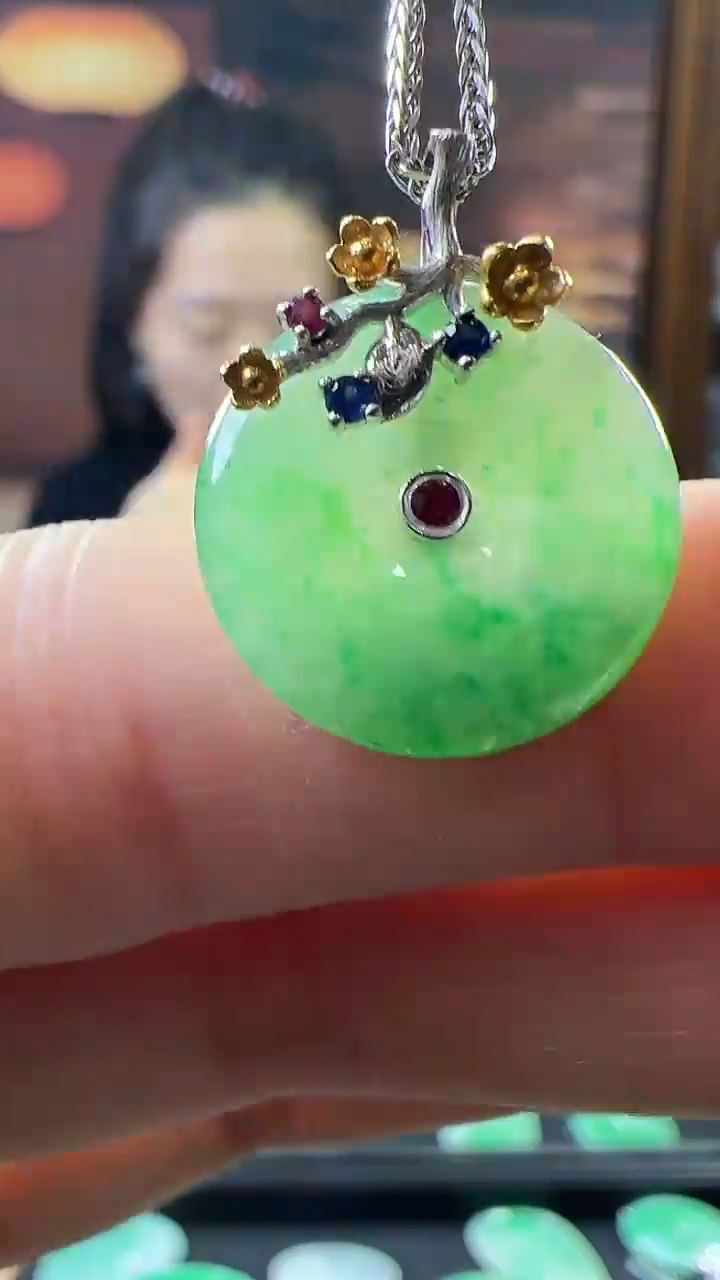 18K金镶嵌挂件翡翠平安扣   不含链