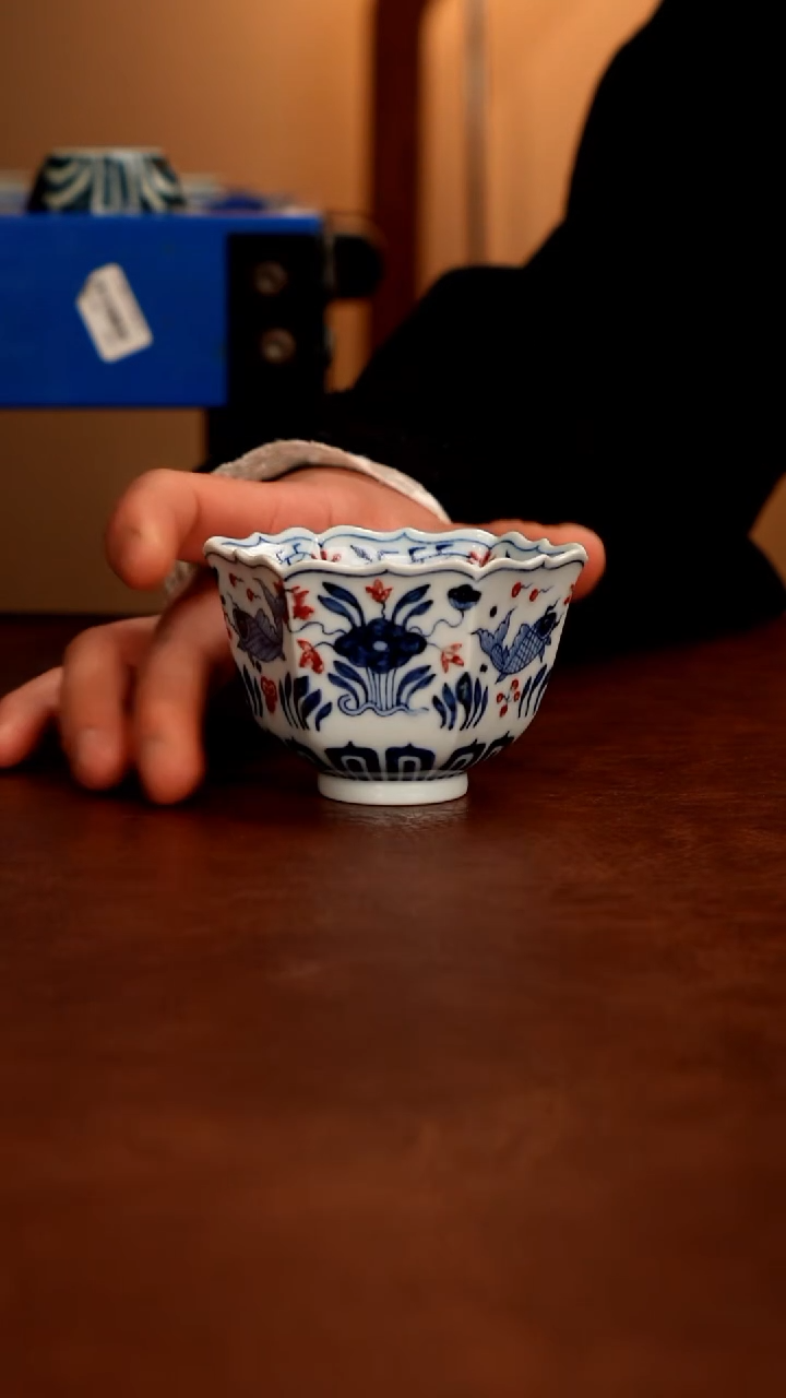 摆件陶景德镇瓷器，明成化青花瓷手绘茶具~