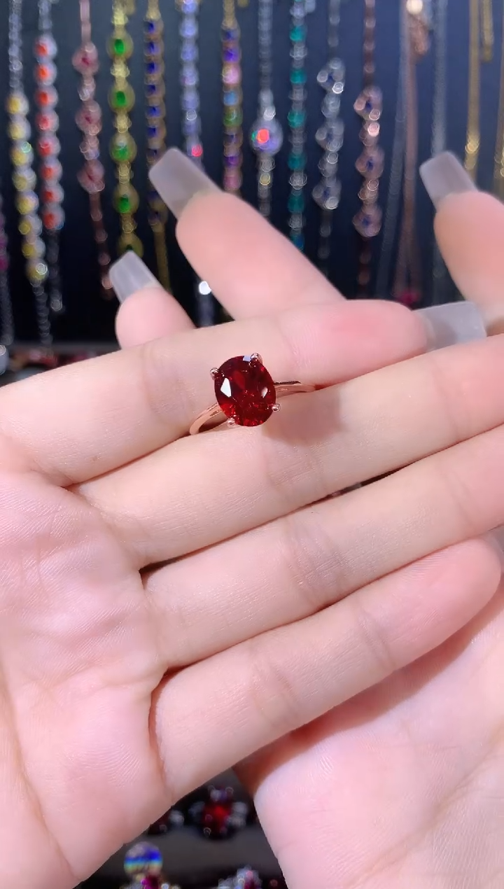 银S925镶嵌戒指石榴石810玫瑰金