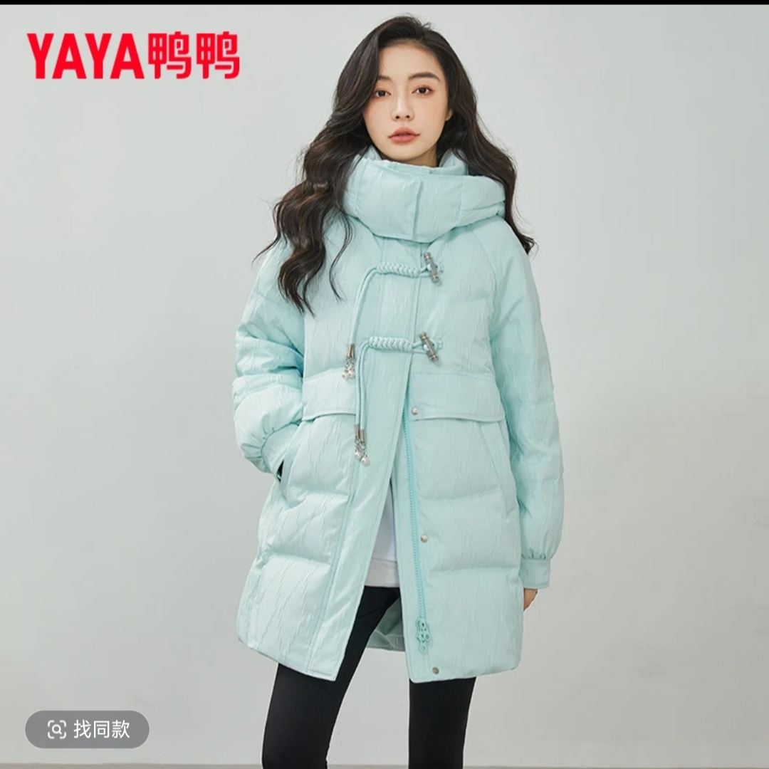 YAYA/鸭鸭羽绒服女中长款时尚百搭宽松冬季连帽厚外套YE3B623395L