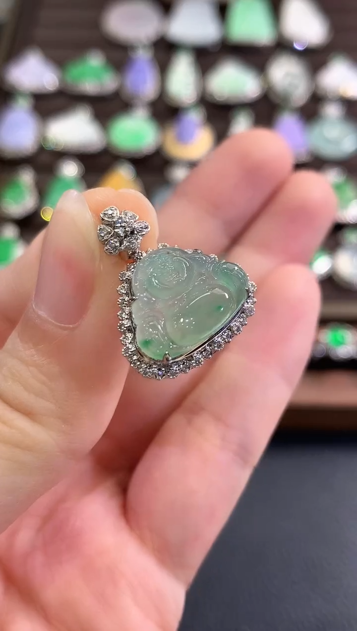 吊坠(不含链)18K金镶嵌翡翠b87 