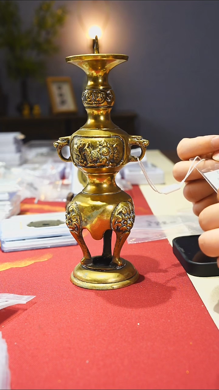 【闪购商品】金属老铜烛台双凤呈祥6580