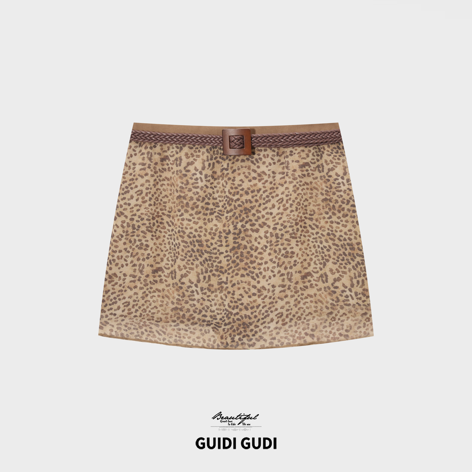 GUIDI GUDI【沙丘织纹】民族风图腾印花高腰A字半身裙/黄加蓝