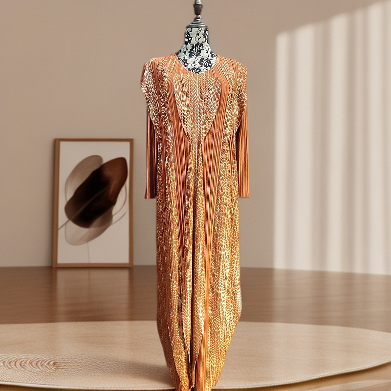 气质褶皱蝙蝠袖长袖宽松大码女春夏夏季复古时尚连衣裙显瘦遮肉