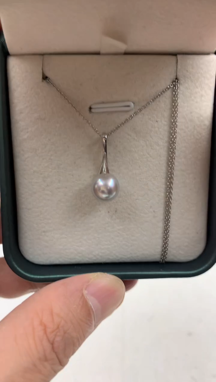 银S925镶嵌ff海水珍珠akoya灰珠吊坠（赠链）8~9mm