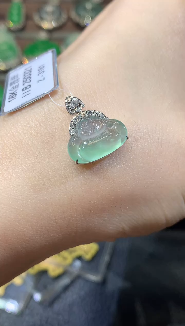 翡翠18K金镶嵌吊坠(不含链)D12