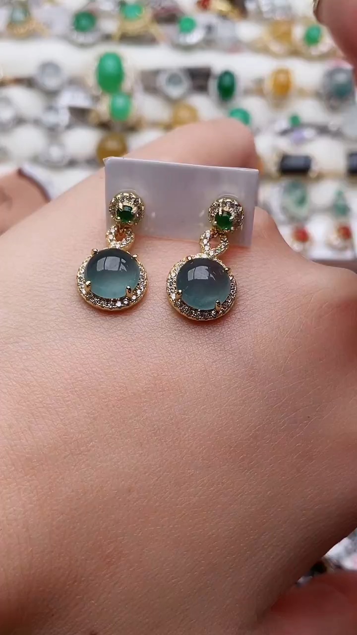 银S925镶嵌翡翠耳饰135