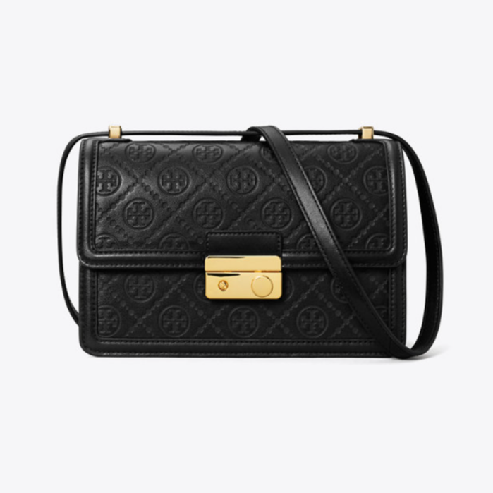 TORY BURCH/汤丽柏琦T MONOGRAM皮革老花斜挎风琴包 160210-001