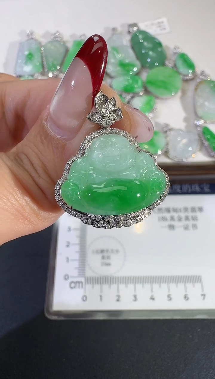 吊坠(不含链)18K金镶嵌翡翠【源头工厂品控】钻石镶嵌