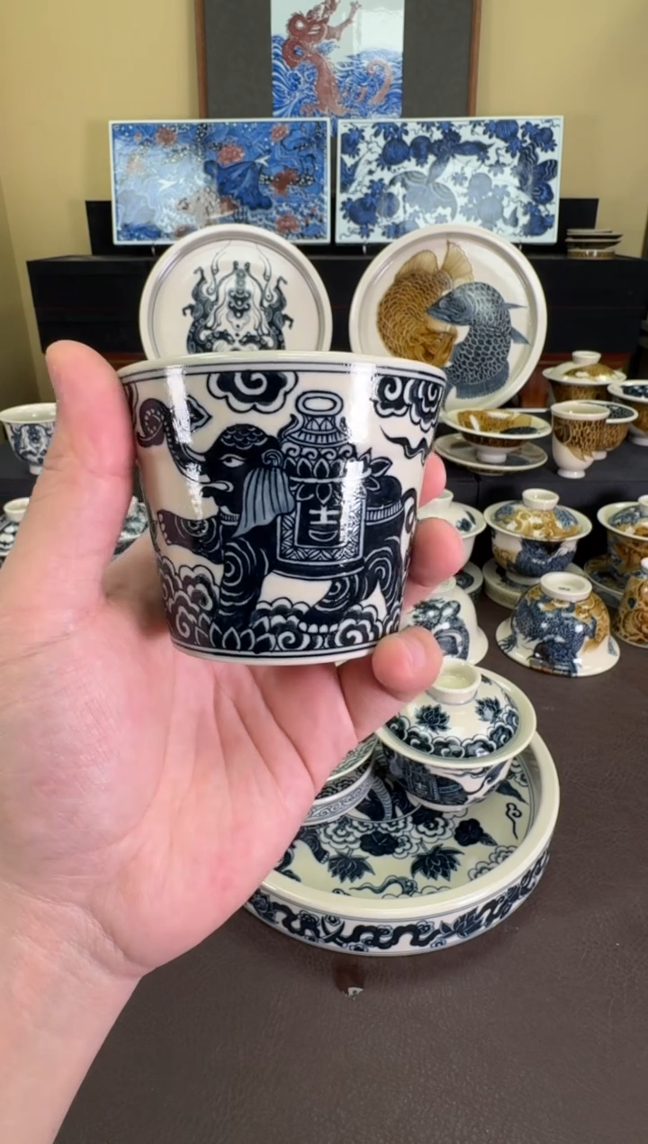 【闪购商品】二号釉大象纹冰桶杯