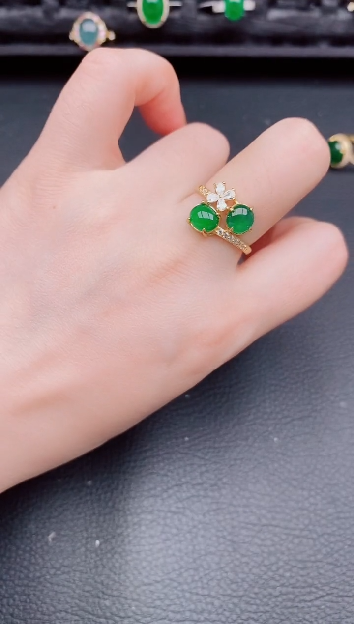 【闪购商品】翡翠戒指银S925镶嵌天然a货翡翠606