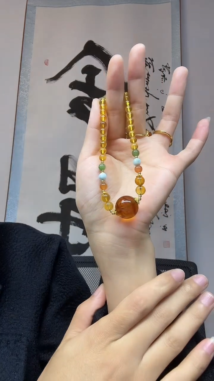 琥珀项链未镶嵌血蜜珀珠子卡17