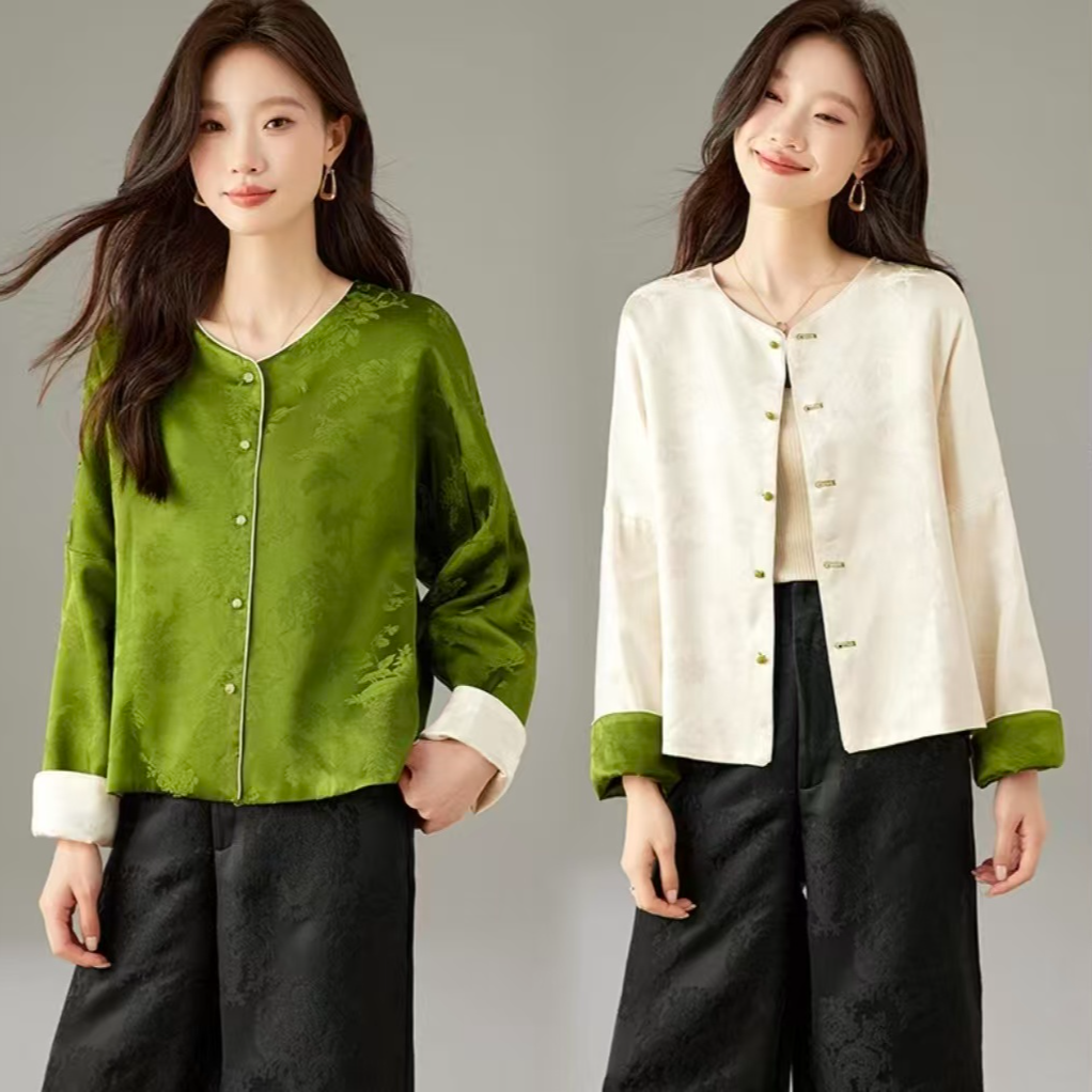 绿韵流转 - 2025 原创新中式百丝重磅双面双穿外套 WT-429