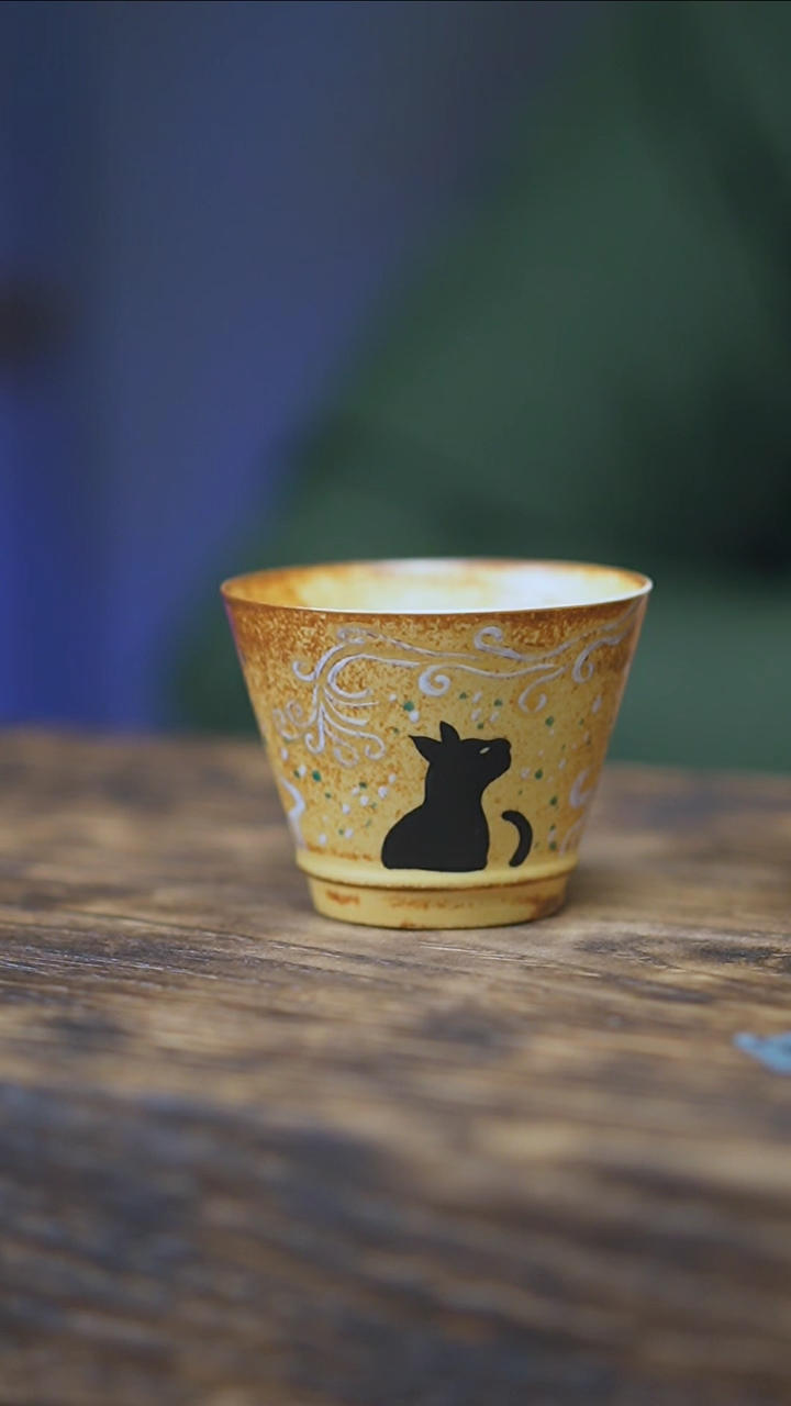 【闪购商品】景德镇手绘玄猫单杯