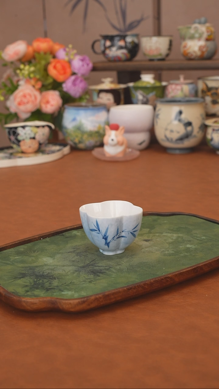 【落单】蓝色竹叶主人杯