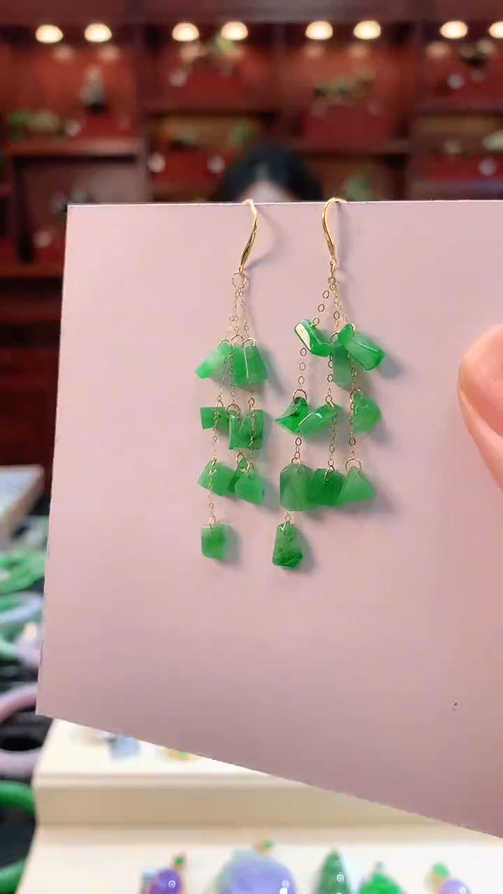 翡翠18K金镶嵌耳饰赠礼盒证书 敏