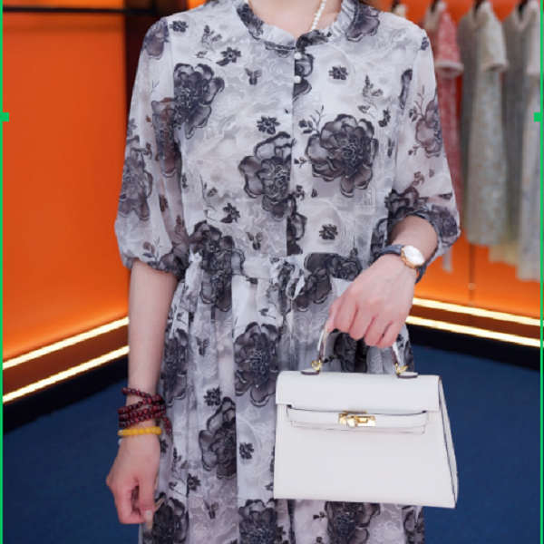 【朵朵花开淡墨痕】2025夏印花连衣裙设计感气质显瘦