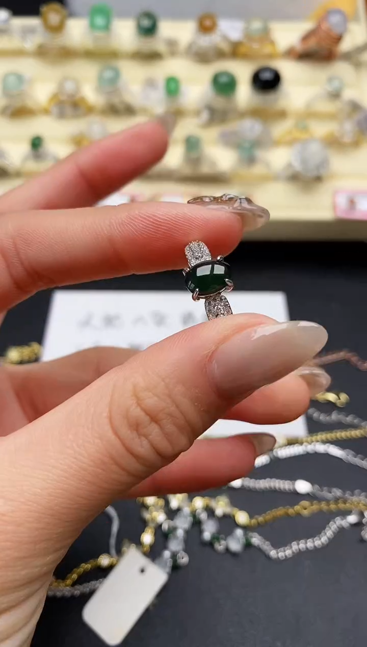 【闪购商品】翡翠戒指银S925镶嵌缅甸翡翠3  2+8