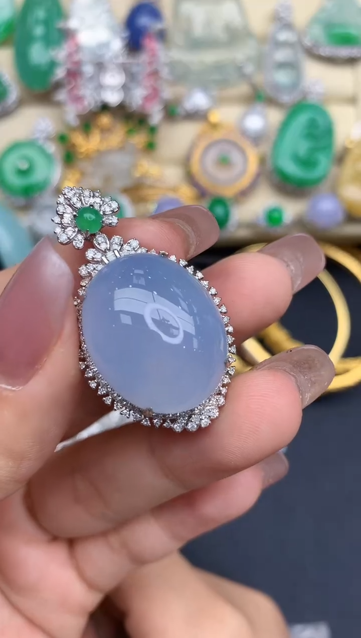 颈饰18K金镶嵌翡翠458-中国好珍宝