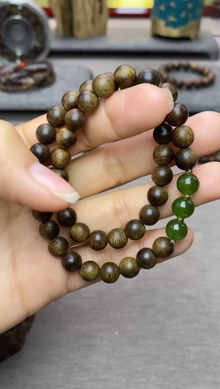 【闪购商品】沉香手串双圈芽庄玉化白棋楠0.8沉水+配饰