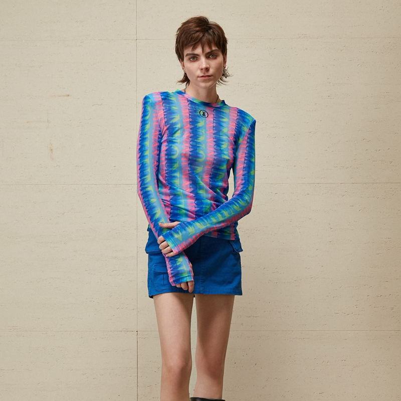 NONHUMAN竖列三色logo皮肤衣上衣长袖撞色印花